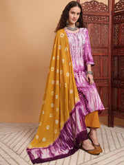 Hand Block Print Purple Color Chikankari Kurta Set