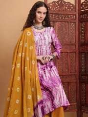 Hand Block Print Purple Color Chikankari Kurta Set