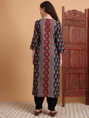 Hand Block Ajrak Print Zardosi Embroidery