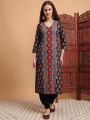 Hand Block Ajrak Print Zardosi Embroidery