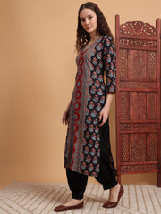 Hand Block Ajrak Print Zardosi Embroidery