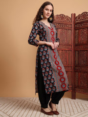 Hand Block Ajrak Print Zardosi Embroidery