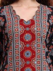 Hand Block Ajrak Print Zardosi Embroidery