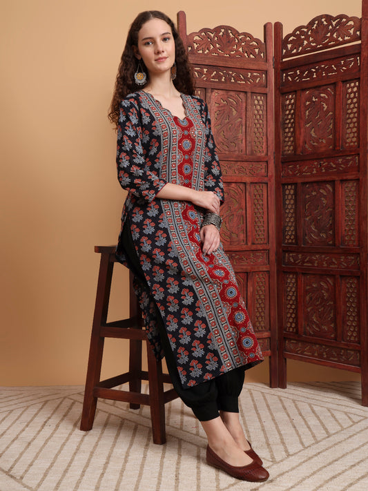 Hand Block Ajrak Print Zardosi Embroidery