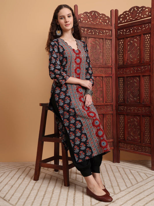 Hand Block Ajrak Print Zardosi Embroidery