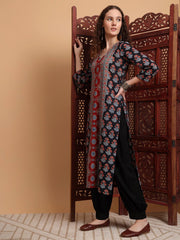 Hand Block Ajrak Print Zardosi Embroidery