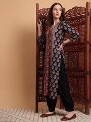 Hand Block Ajrak Print Zardosi Embroidery