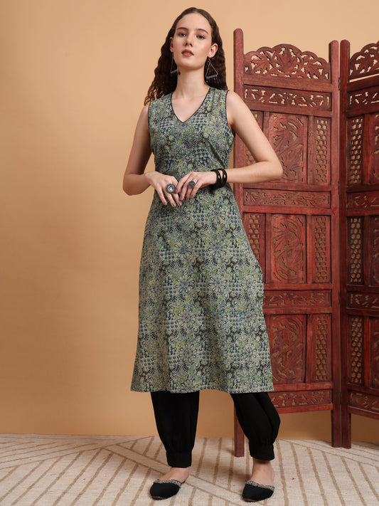 Hand Block Print Green Color Kurta