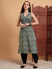 Hand Block Print Green Color Kurta