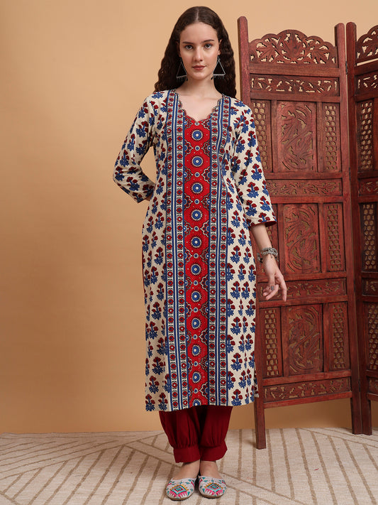 Hand Block Ajrak Prints Zardosi Embroidery Kurta