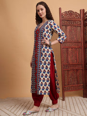 Hand Block Ajrak Prints Zardosi Embroidery Kurta