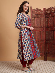 Hand Block Ajrak Prints Zardosi Embroidery Kurta
