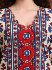 Hand Block Ajrak Prints Zardosi Embroidery Kurta