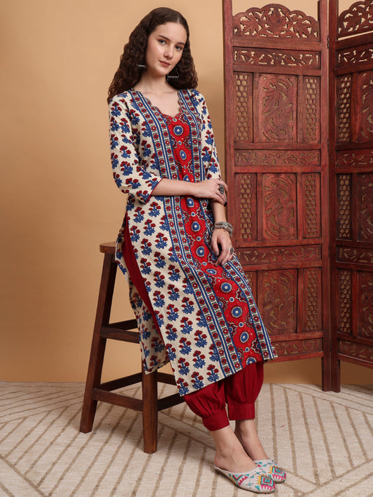 Hand Block Ajrak Prints Zardosi Embroidery Kurta