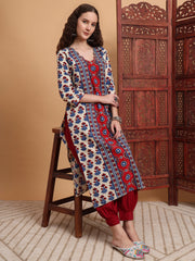Hand Block Ajrak Prints Zardosi Embroidery Kurta
