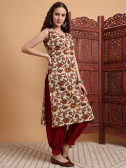 Hand Block Cream Color Kurta