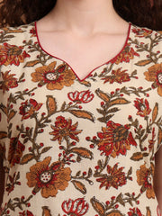 Hand Block Cream Color Kurta