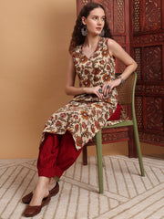 Hand Block Cream Color Kurta