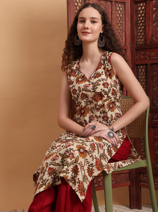 Hand Block Cream Color Kurta