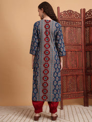 Hand Block Ajrak Print Zardosi Embroidery