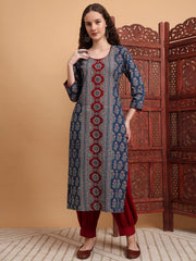Hand Block Ajrak Print Zardosi Embroidery