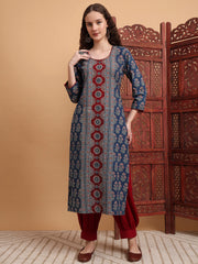 Hand Block Ajrak Print Zardosi Embroidery