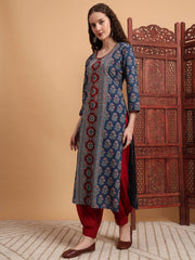 Hand Block Ajrak Print Zardosi Embroidery