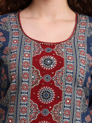 Hand Block Ajrak Print Zardosi Embroidery