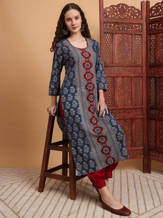 Hand Block Ajrak Print Zardosi Embroidery