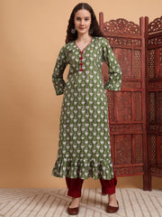 Hand block Print Green Color Kurta