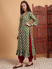 Hand block Print Green Color Kurta