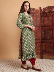 Hand block Print Green Color Kurta