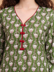 Hand block Print Green Color Kurta