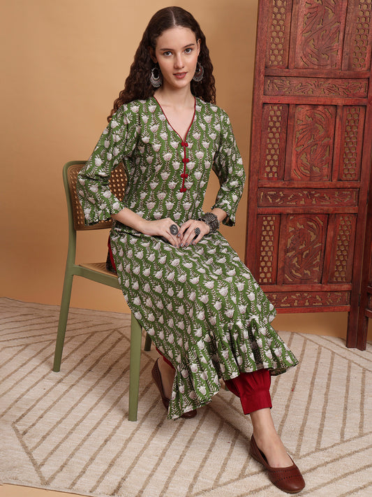 Hand block Print Green Color Kurta