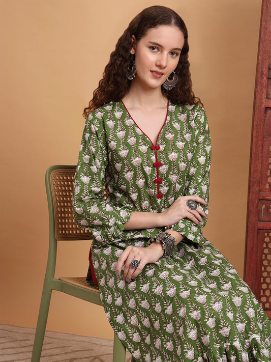 Hand block Print Green Color Kurta