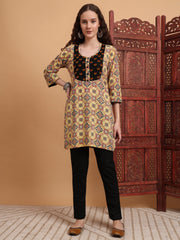 Hand Block Ajrak Print Yellow Chikankari Kurta