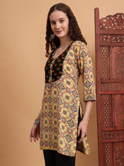 Hand Block Ajrak Print Yellow Chikankari Kurta