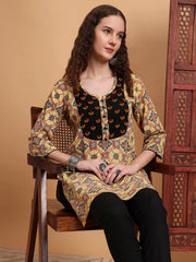 Hand Block Ajrak Print Yellow Chikankari Kurta