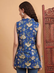 Hand Block Blue Color Shirt Style Kurti