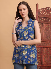 Hand Block Blue Color Shirt Style Kurti