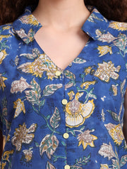 Hand Block Blue Color Shirt Style Kurti