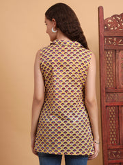 Hand Block Print Yellow Color shirt Style Kurti