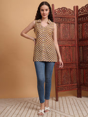 Hand Block Print Yellow Color shirt Style Kurti