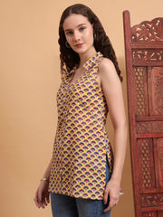 Hand Block Print Yellow Color shirt Style Kurti