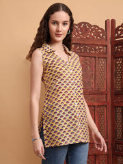 Hand Block Print Yellow Color shirt Style Kurti
