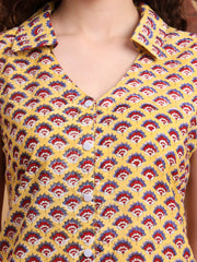 Hand Block Print Yellow Color shirt Style Kurti