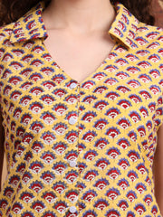 Hand Block Print Yellow Color shirt Style Kurti