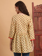 Hand Block Print Yellow Peplum Kurti