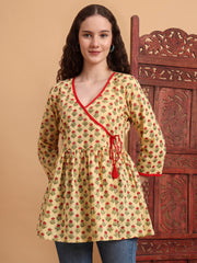 Hand Block Print Yellow Peplum Kurti