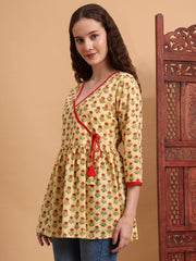 Hand Block Print Yellow Peplum Kurti